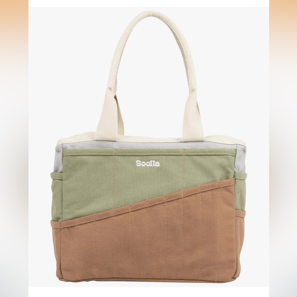 Canvas Tote Bag - Green and Tan